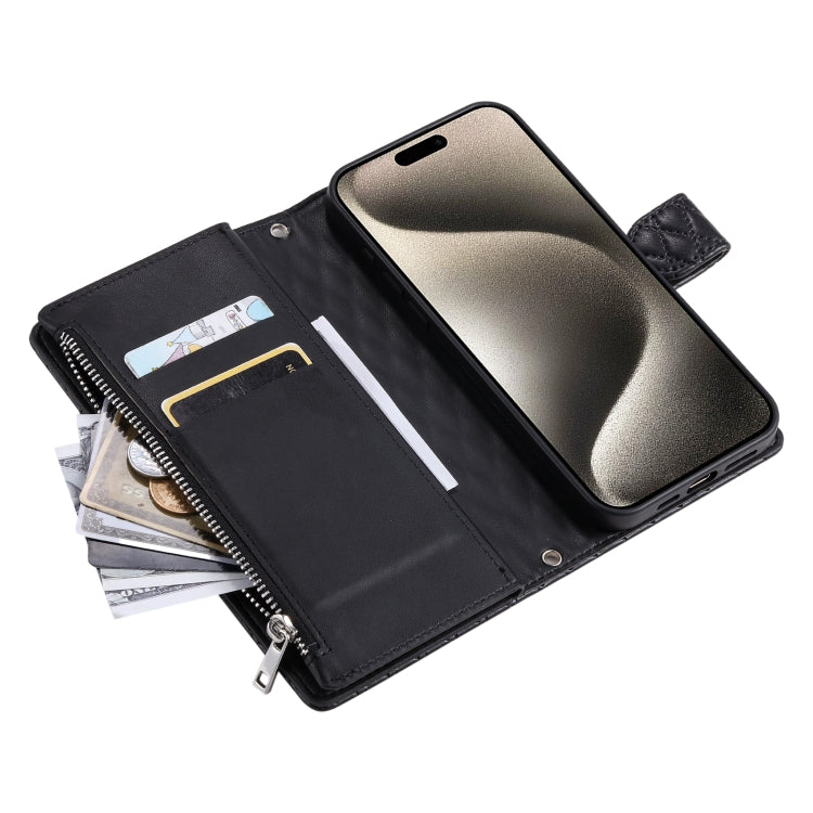 For iPhone 16 Pro Max Glitter Lattice Zipper Wallet Leather Phone Case(Black) - iPhone 16 Pro Max Cases by PMC TechLife | Online Shopping South Africa | PMC TechLife | Buy Now Pay Later Mobicred