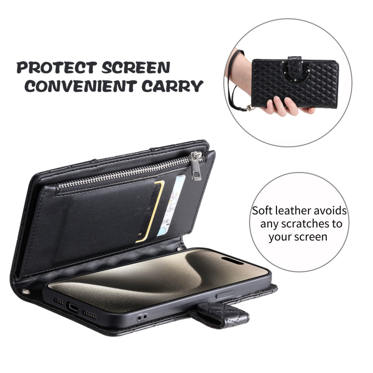 For iPhone 16 Pro Max Glitter Lattice Zipper Wallet Leather Phone Case(Black) - iPhone 16 Pro Max Cases by PMC TechLife | Online Shopping South Africa | PMC TechLife | Buy Now Pay Later Mobicred
