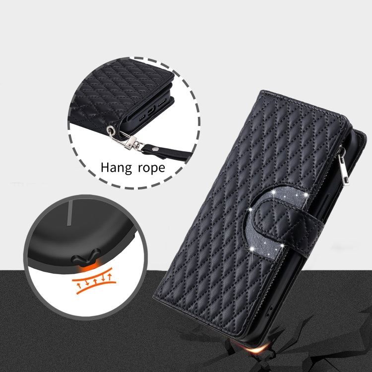 For iPhone 16 Pro Max Glitter Lattice Zipper Wallet Leather Phone Case(Black) - iPhone 16 Pro Max Cases by PMC TechLife | Online Shopping South Africa | PMC TechLife | Buy Now Pay Later Mobicred