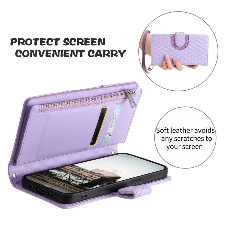 For Google Pixel 7 5G Glitter Lattice Zipper Wallet Leather Phone Case(Purple) - Google Cases by PMC TechLife | Online Shopping South Africa | PMC TechLife | Buy Now Pay Later Mobicred
