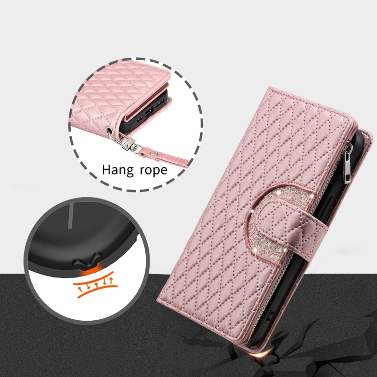 For Google Pixel 8 Glitter Lattice Zipper Wallet Leather Phone Case(Rose Gold) - Google Cases by PMC TechLife | Online Shopping South Africa | PMC TechLife | Buy Now Pay Later Mobicred