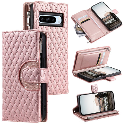 For Google Pixel 8 Pro Glitter Lattice Zipper Wallet Leather Phone Case(Rose Gold) - Google Cases by PMC Jewellery | Online Shopping South Africa | PMC Jewellery | Buy Now Pay Later Mobicred