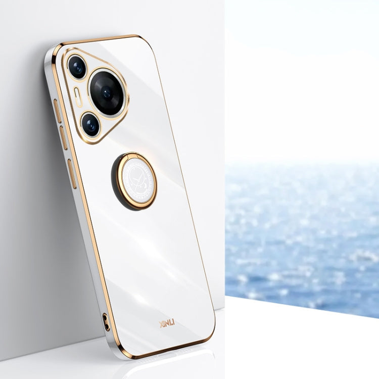 For Huawei Pura 70 Pro / Pura 70 Pro+ XINLI Straight 6D Plating Gold Edge TPU Shockproof Case with Ring Holder(White) - Huawei Cases by XINLI | Online Shopping South Africa | PMC Jewellery | Buy Now Pay Later Mobicred