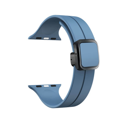 For Apple Watch Series 9 45mm Magnetic Square Buckle Silicone Watch Band(Blue) - Watch Bands by PMC Jewellery | Online Shopping South Africa | PMC Jewellery