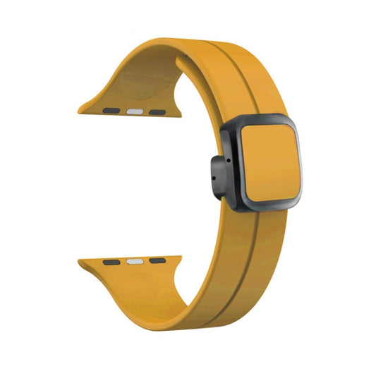 For Apple Watch Series 9 45mm Magnetic Square Buckle Silicone Watch Band(Yellow) - Watch Bands by PMC Jewellery | Online Shopping South Africa | PMC Jewellery