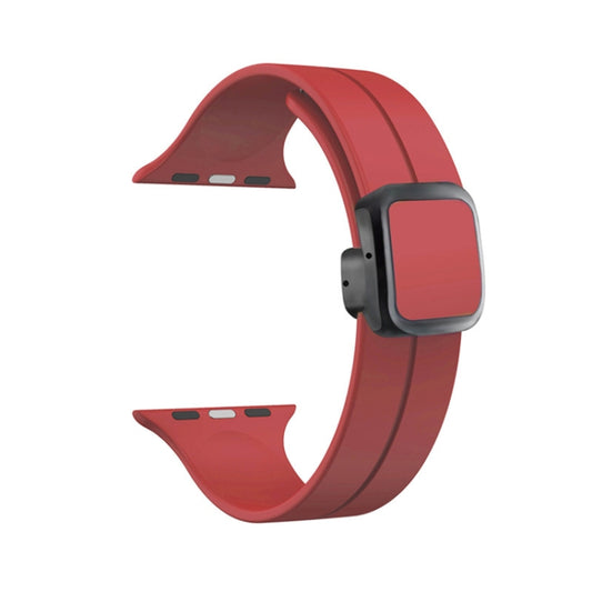 For Apple Watch Series 8 41mm Magnetic Square Buckle Silicone Watch Band(Red) - Watch Bands by PMC Jewellery | Online Shopping South Africa | PMC Jewellery