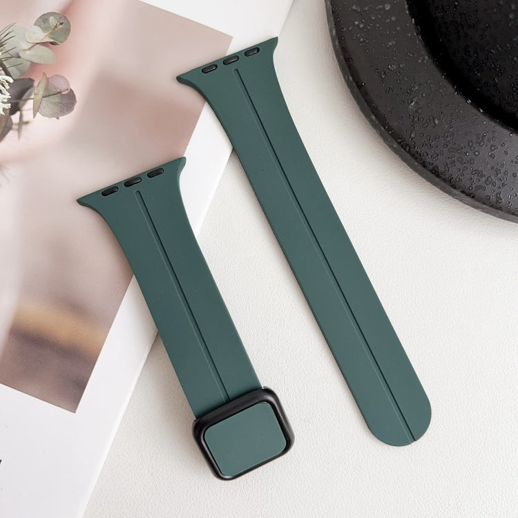 For Apple Watch Series 8 41mm Magnetic Square Buckle Silicone Watch Band(Pine Green) - Watch Bands by PMC Jewellery | Online Shopping South Africa | PMC Jewellery