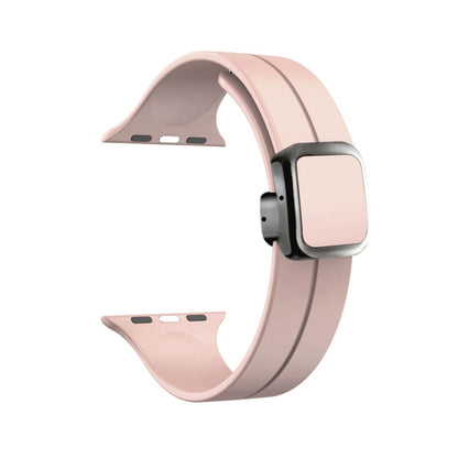 For Apple Watch SE 2022 44mm Magnetic Square Buckle Silicone Watch Band(Sand Pink) - Watch Bands by PMC Jewellery | Online Shopping South Africa | PMC Jewellery