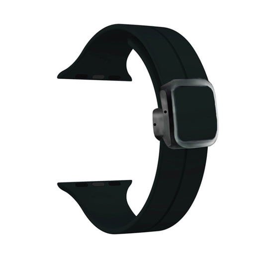 For Apple Watch SE 2022 44mm Magnetic Square Buckle Silicone Watch Band(Black) - Watch Bands by PMC Jewellery | Online Shopping South Africa | PMC Jewellery