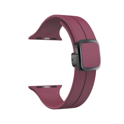 For Apple Watch SE 2022 44mm Magnetic Square Buckle Silicone Watch Band(Wine Red) - Watch Bands by PMC Jewellery | Online Shopping South Africa | PMC Jewellery