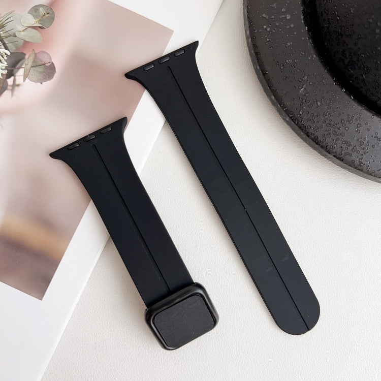 For Apple Watch Series 7 41mm Magnetic Square Buckle Silicone Watch Band(Black) - Watch Bands by PMC Jewellery | Online Shopping South Africa | PMC Jewellery