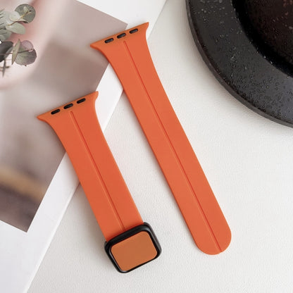 For Apple Watch Series 7 45mm Magnetic Square Buckle Silicone Watch Band(Orange) - Watch Bands by PMC Jewellery | Online Shopping South Africa | PMC Jewellery