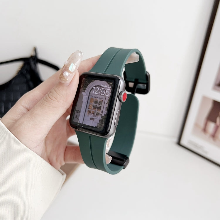 For Apple Watch SE 40mm Magnetic Square Buckle Silicone Watch Band(Pine Green) - Watch Bands by PMC Jewellery | Online Shopping South Africa | PMC Jewellery