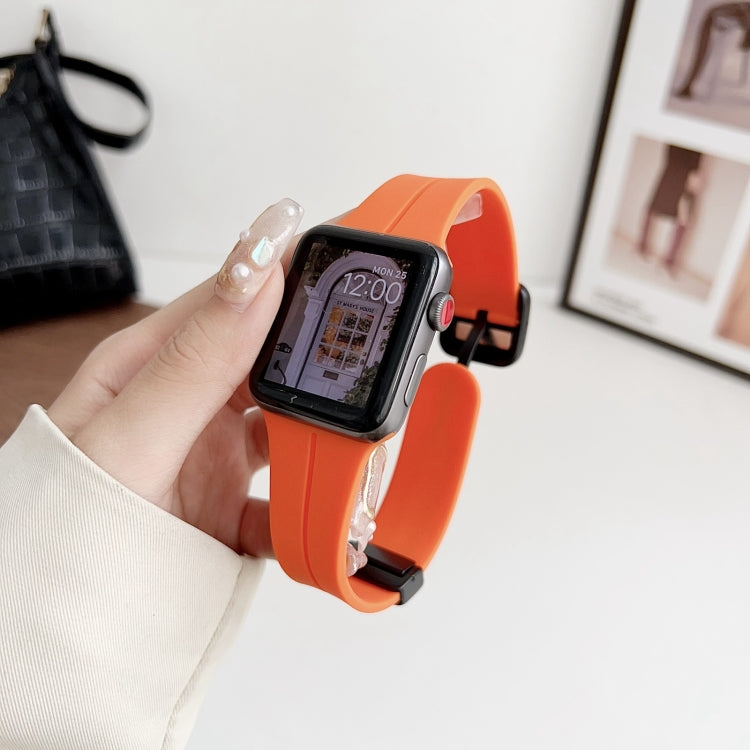 For Apple Watch SE 44mm Magnetic Square Buckle Silicone Watch Band(Orange) - Watch Bands by PMC Jewellery | Online Shopping South Africa | PMC Jewellery