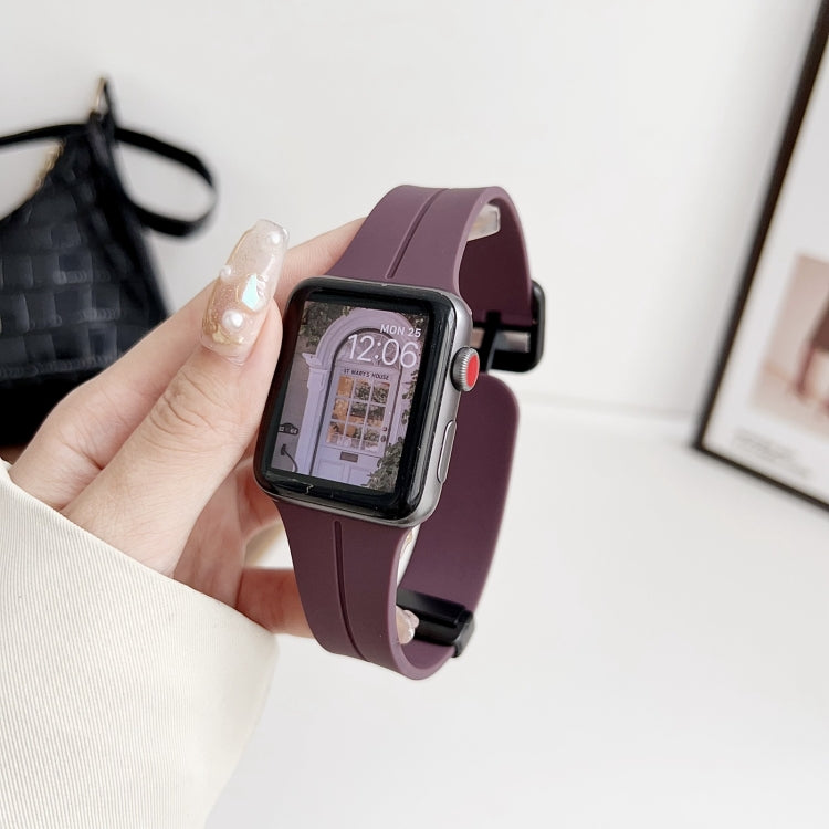 For Apple Watch SE 44mm Magnetic Square Buckle Silicone Watch Band(Fruit Purple) - Watch Bands by PMC Jewellery | Online Shopping South Africa | PMC Jewellery