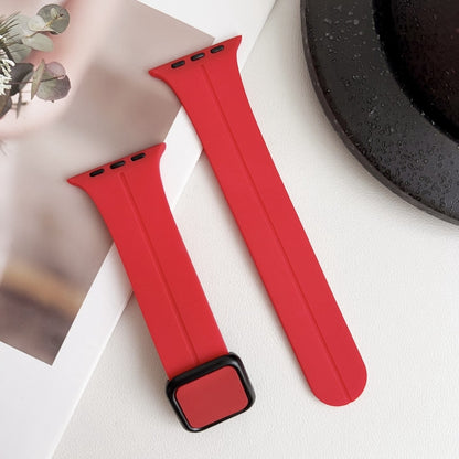 For Apple Watch SE 44mm Magnetic Square Buckle Silicone Watch Band(Red) - Watch Bands by PMC Jewellery | Online Shopping South Africa | PMC Jewellery