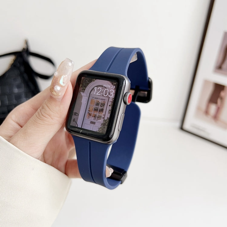 For Apple Watch SE 44mm Magnetic Square Buckle Silicone Watch Band(Midnight Blue) - Watch Bands by PMC Jewellery | Online Shopping South Africa | PMC Jewellery