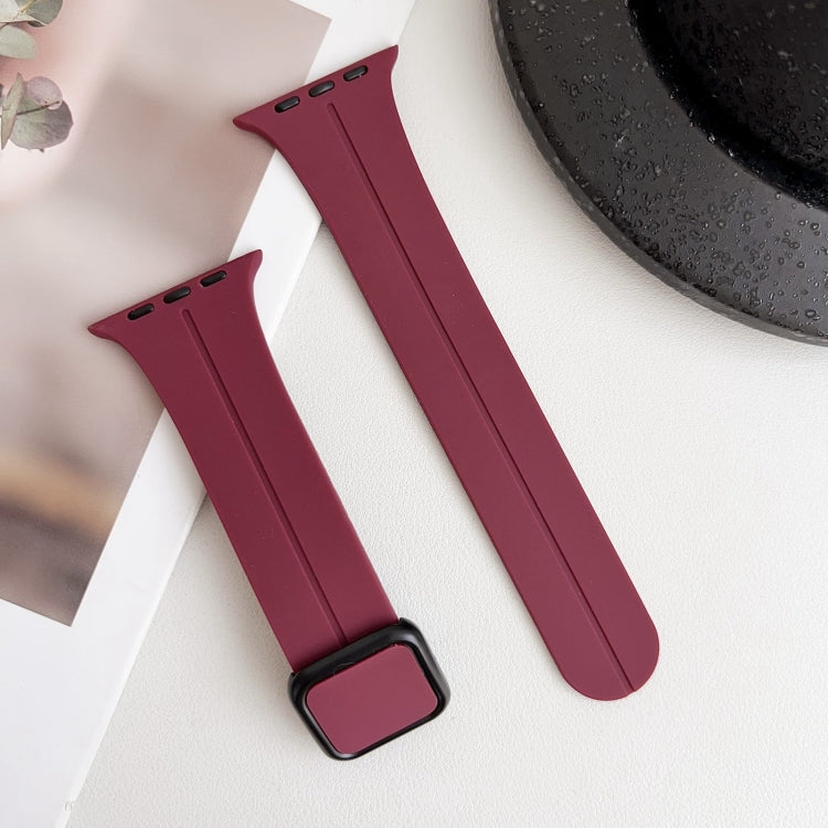 For Apple Watch Series 5 40mm Magnetic Square Buckle Silicone Watch Band(Wine Red) - Watch Bands by PMC Jewellery | Online Shopping South Africa | PMC Jewellery