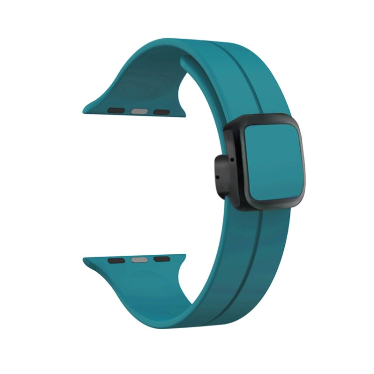 For Apple Watch Series 4 44mm Magnetic Square Buckle Silicone Watch Band(Rock Green) - Watch Bands by PMC Jewellery | Online Shopping South Africa | PMC Jewellery