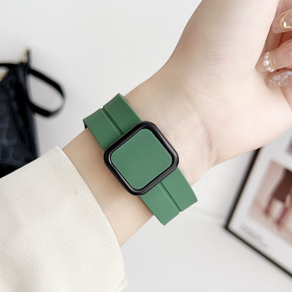 For Apple Watch 42mm Magnetic Square Buckle Silicone Watch Band(Alfalfa) - Watch Bands by PMC Jewellery | Online Shopping South Africa | PMC Jewellery