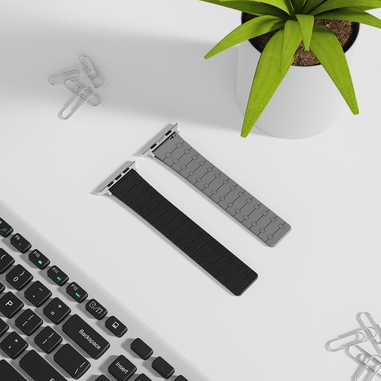For Apple Watch SE 2023 44mm Two Color Loop Magnetic Silicone Watch Band(Black+Grey) - Watch Bands by PMC TechLife | Online Shopping South Africa | PMC TechLife