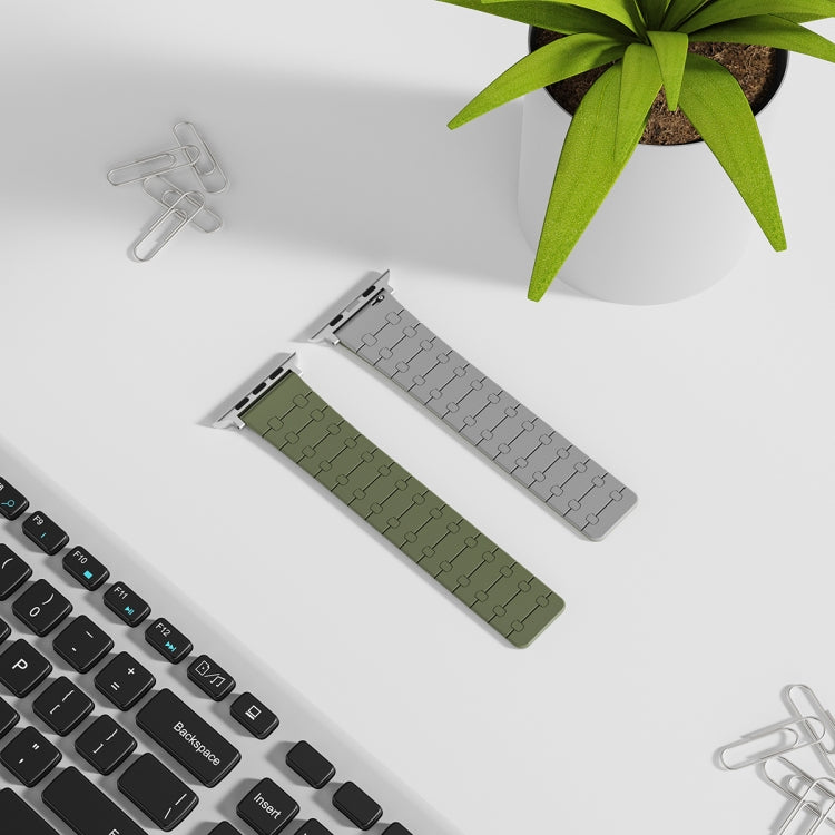 For Apple Watch Series 9 41mm Two Color Loop Magnetic Silicone Watch Band(Green+Grey) - Watch Bands by PMC Jewellery | Online Shopping South Africa | PMC Jewellery