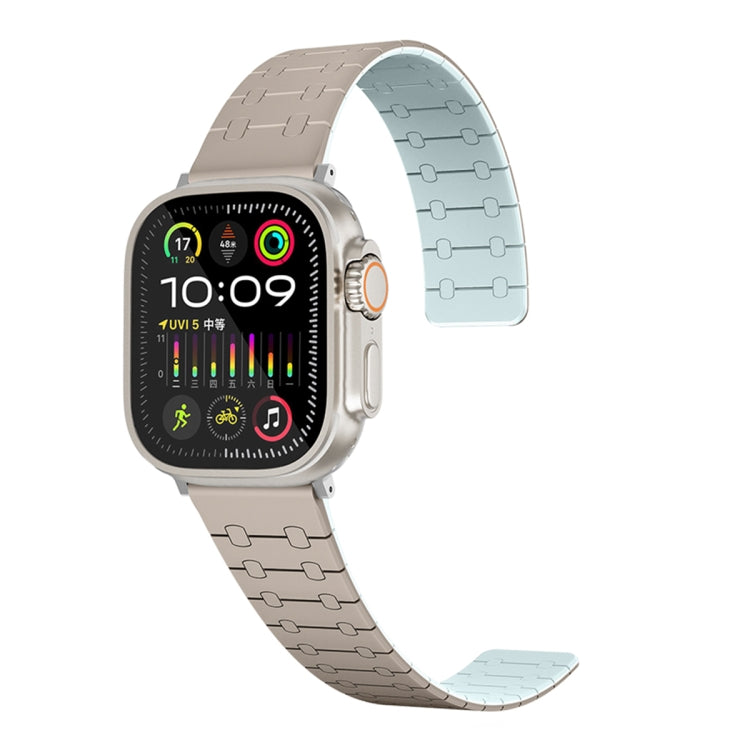 For Apple Watch Series 7 41mm Two Color Loop Magnetic Silicone Watch Band(Khaki+Light Green) - Watch Bands by PMC Jewellery | Online Shopping South Africa | PMC Jewellery