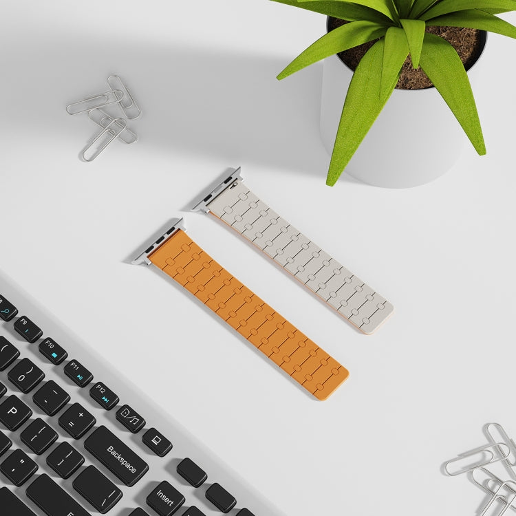 For Apple Watch Series 4 44mm Two Color Loop Magnetic Silicone Watch Band(Orange+Starlight) - Watch Bands by PMC TechLife | Online Shopping South Africa | PMC TechLife