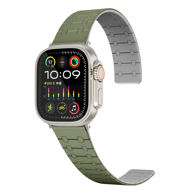 For Apple Watch Series 4 40mm Two Color Loop Magnetic Silicone Watch Band(Green+Grey) - Watch Bands by PMC TechLife | Online Shopping South Africa | PMC TechLife