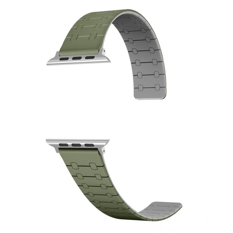 For Apple Watch Series 3 42mm Two Color Loop Magnetic Silicone Watch Band(Green+Grey) - Watch Bands by PMC TechLife | Online Shopping South Africa | PMC TechLife