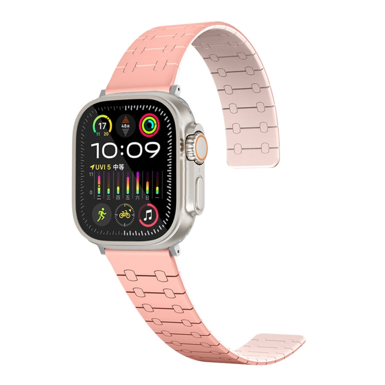 For Apple Watch 38mm Two Color Loop Magnetic Silicone Watch Band(Peach+Light Pink) - Watch Bands by PMC Jewellery | Online Shopping South Africa | PMC Jewellery