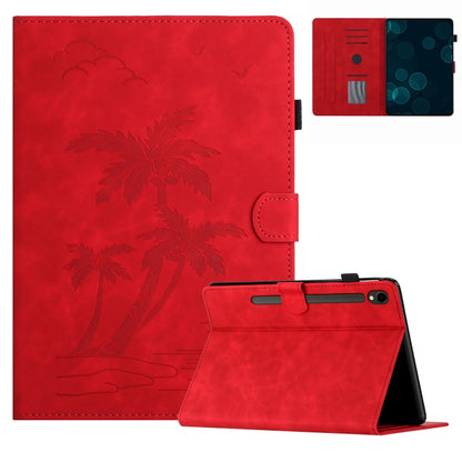 For Samsung Galaxy Tab S9 FE X510/X516B Coconut Tree Embossed Smart Leather Tablet Case(Red) - Galaxy Tab S9 FE by PMC Jewellery | Online Shopping South Africa | PMC Jewellery | Buy Now Pay Later Mobicred