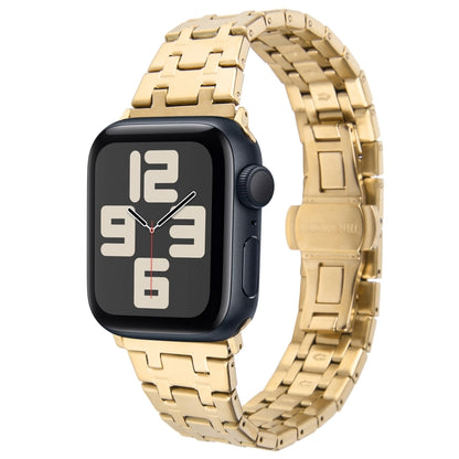 For Apple Watch SE 2023 44mm Double T Stainless Steel Watch Band(Gold) - Watch Bands by PMC Jewellery | Online Shopping South Africa | PMC Jewellery