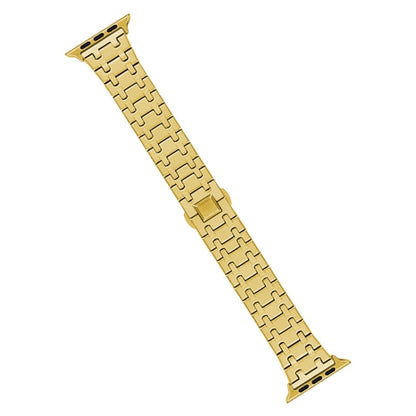 For Apple Watch SE 2023 44mm Double T Stainless Steel Watch Band(Gold) - Watch Bands by PMC Jewellery | Online Shopping South Africa | PMC Jewellery