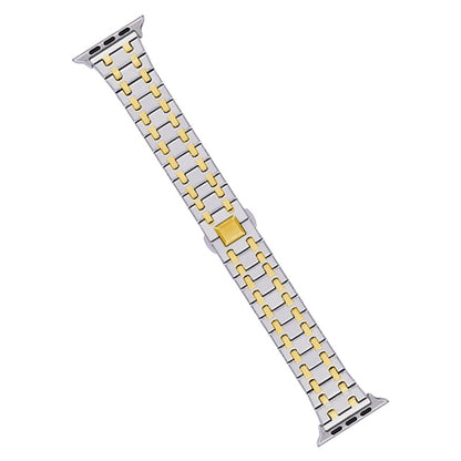 For Apple Watch SE 2023 44mm Double T Stainless Steel Watch Band(Silver Gold) - Watch Bands by PMC Jewellery | Online Shopping South Africa | PMC Jewellery