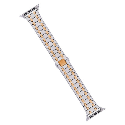 For Apple Watch Series 9 45mm Double T Stainless Steel Watch Band(Silver Rose Gold) - Watch Bands by PMC Jewellery | Online Shopping South Africa | PMC Jewellery