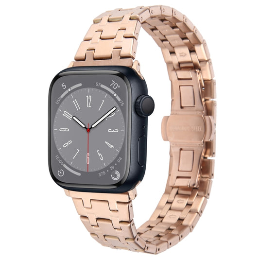 For Apple Watch Series 8 41mm Double T Stainless Steel Watch Band(Rose Gold) - Watch Bands by PMC Jewellery | Online Shopping South Africa | PMC Jewellery