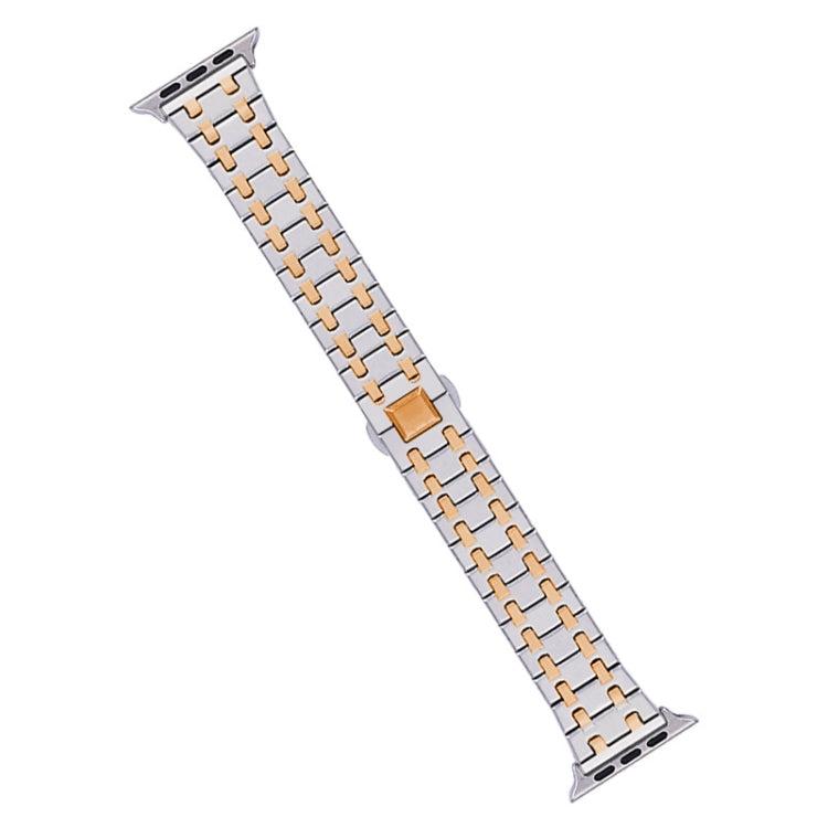 For Apple Watch Series 8 45mm Double T Stainless Steel Watch Band(Silver Rose Gold) - Watch Bands by PMC Jewellery | Online Shopping South Africa | PMC Jewellery