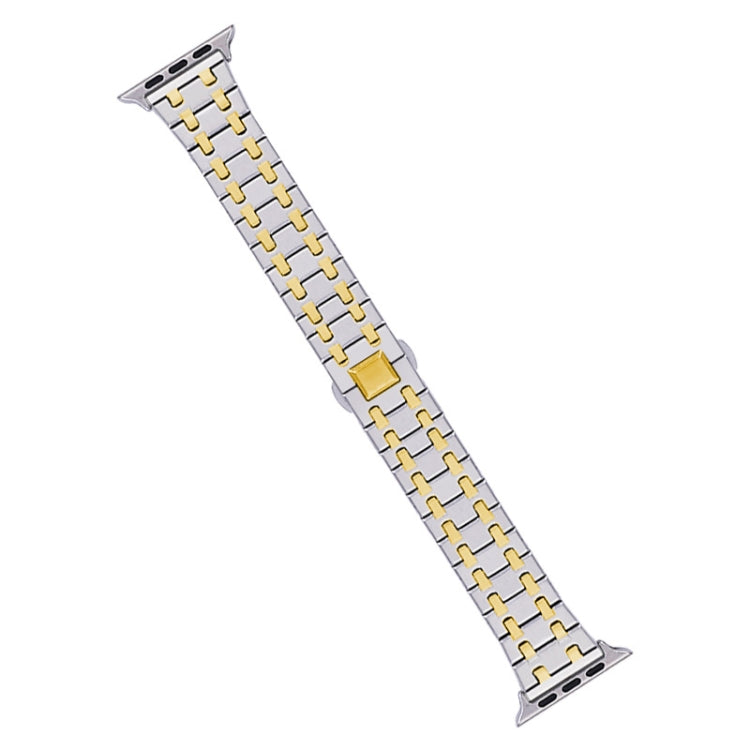 For Apple Watch SE 2022 40mm Double T Stainless Steel Watch Band(Silver Gold) - Watch Bands by PMC Jewellery | Online Shopping South Africa | PMC Jewellery