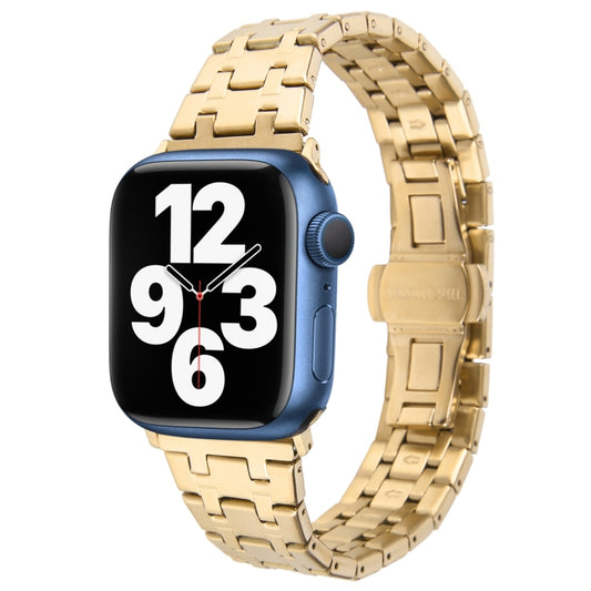 For Apple Watch Series 7 41mm Double T Stainless Steel Watch Band(Gold) - Watch Bands by PMC Jewellery | Online Shopping South Africa | PMC Jewellery