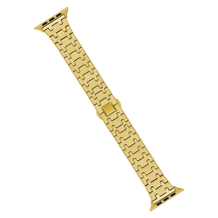 For Apple Watch Series 3 42mm Double T Stainless Steel Watch Band(Gold) - Watch Bands by PMC Jewellery | Online Shopping South Africa | PMC Jewellery