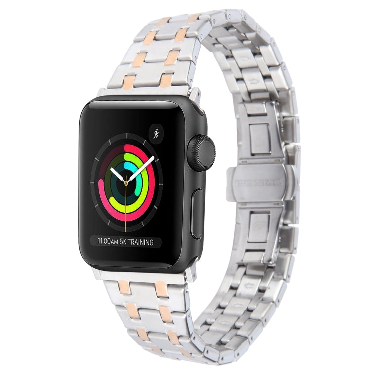 For Apple Watch Series 2 42mm Double T Stainless Steel Watch Band(Silver Rose Gold) - Watch Bands by PMC Jewellery | Online Shopping South Africa | PMC Jewellery