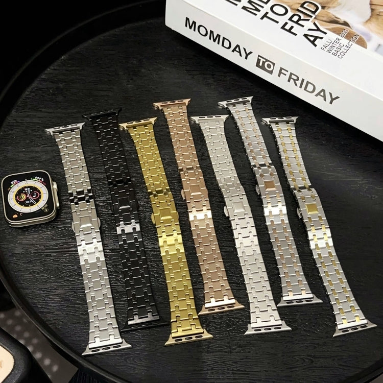 For Apple Watch 42mm Double T Stainless Steel Watch Band(Silver Gold) - Watch Bands by PMC Jewellery | Online Shopping South Africa | PMC Jewellery