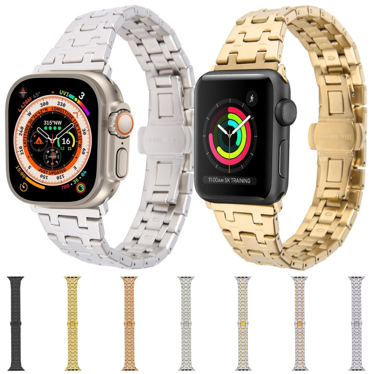 For Apple Watch Series 5 44mm Double T Stainless Steel Watch Band(Starlight) - Watch Bands by PMC Jewellery | Online Shopping South Africa | PMC Jewellery