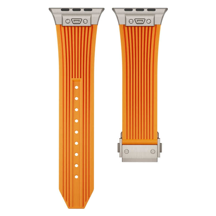For Apple Watch Ultra 49mm Vertical Texture Titanium Buckle Elastic Silicone Watch Band(Orange) - Watch Bands by PMC TechLife | Online Shopping South Africa | PMC TechLife | Buy Now Pay Later Mobicred