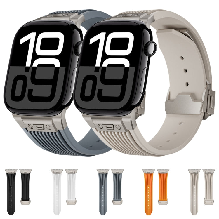 For Apple Watch Series 5 44mm Vertical Texture Titanium Buckle Elastic Silicone Watch Band(Orange) - Watch Bands by PMC TechLife | Online Shopping South Africa | PMC TechLife | Buy Now Pay Later Mobicred