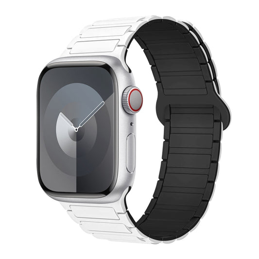 For Apple Watch Series 6 44mm I-Shaped Magnetic Silicone Watch Band(White Black) - Watch Bands by PMC Jewellery | Online Shopping South Africa | PMC Jewellery