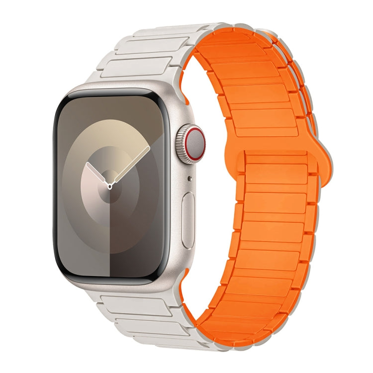 For Apple Watch Series 5 40mm I-Shaped Magnetic Silicone Watch Band(White Orange) - Watch Bands by PMC Jewellery | Online Shopping South Africa | PMC Jewellery