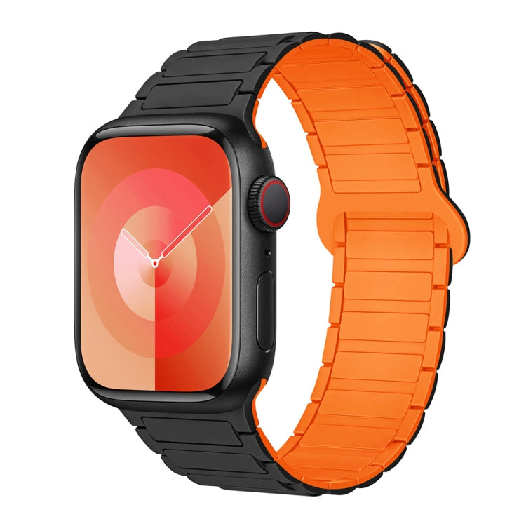 For Apple Watch Series 4 44mm I-Shaped Magnetic Silicone Watch Band(Black Orange) - Watch Bands by PMC Jewellery | Online Shopping South Africa | PMC Jewellery