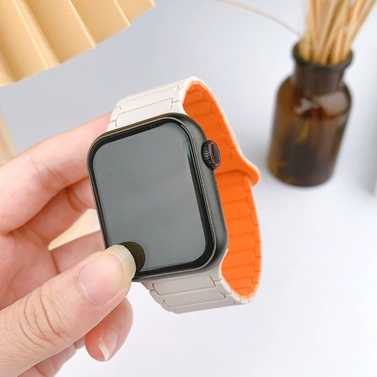 For Apple Watch 38mm I-Shaped Magnetic Silicone Watch Band(Black Orange) - Watch Bands by PMC TechLife | Online Shopping South Africa | PMC TechLife